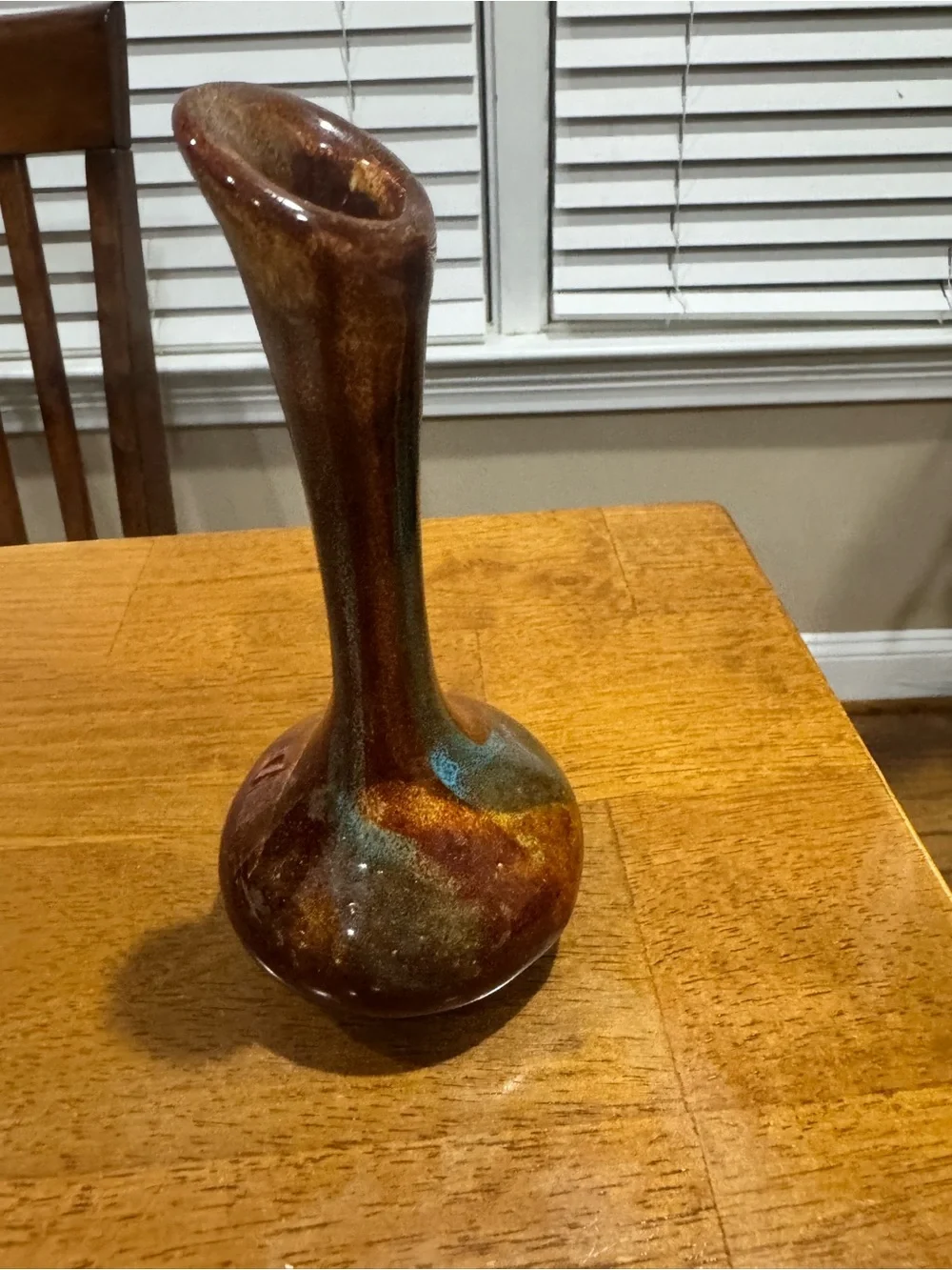 Glaze Pottery Stoneware Bud Vase Signed Brown